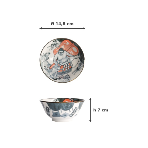 Rice Bowl Asakusa Sumo Red/Black, Porcelain, Ø 14.8 × 7 cm, 550 ml, Item No. 21557