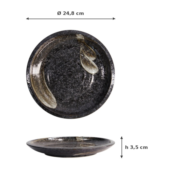 Plate Arahake Black/Brown, Stoneware, Ø 24.8 × 3.5 cm, Item No. 21614