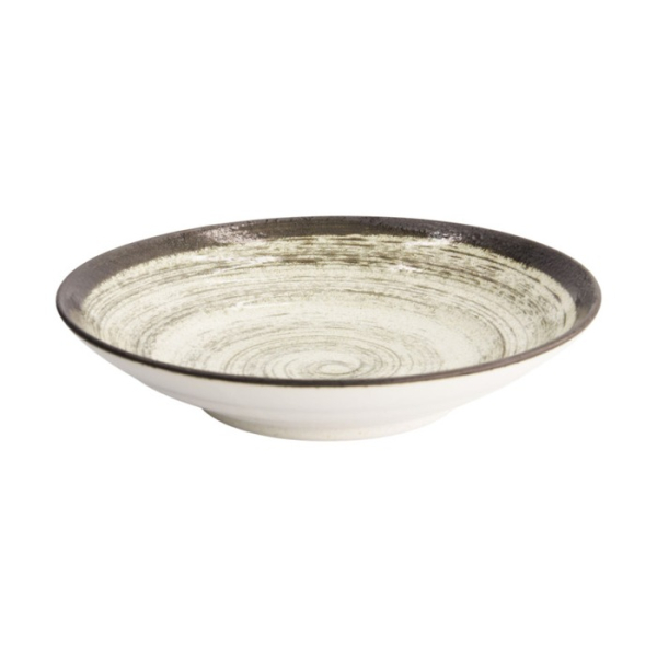 Deep Plate Asashio Black/White, Stoneware, Ø 29 × 6 cm, Item No. 21632