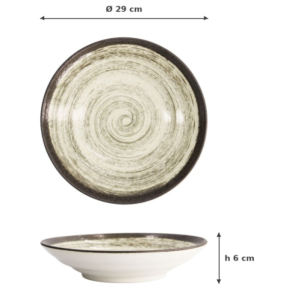 Deep Plate Asashio Black/White, Stoneware, Ø 29 × 6 cm, Item No. 21632