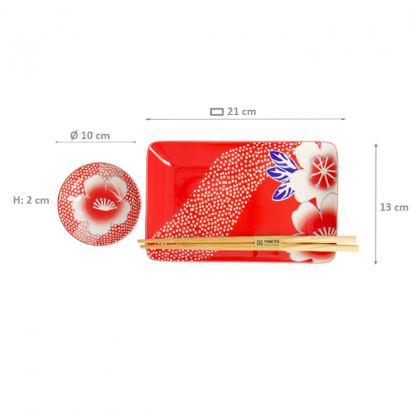 4 w/Chopsticks Red Kawaii Flower Sushi Plate Giftset Set at g-HoReCa (picture 5 of 5)