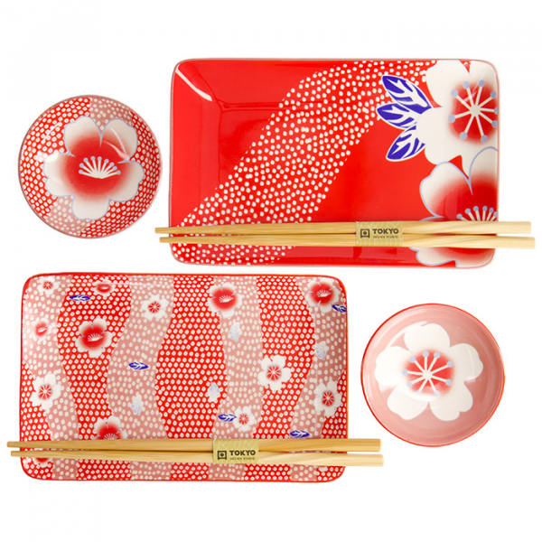 4 w/Chopsticks Red Kawaii Flower Sushi Plate Giftset Set at g-HoReCa (picture 2 of 5)