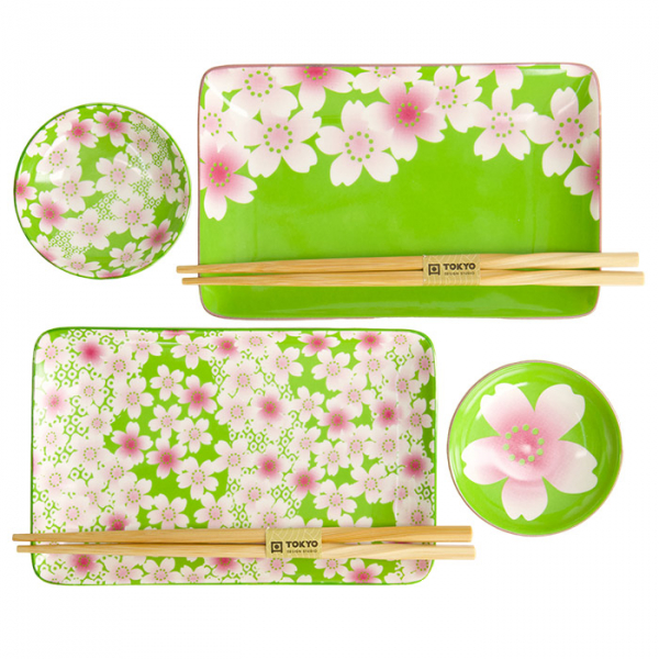 4 w/Chopsticks Green Kawaii Flower Sushi Plate Giftset Set at g-HoReCa (picture 2 of 5)