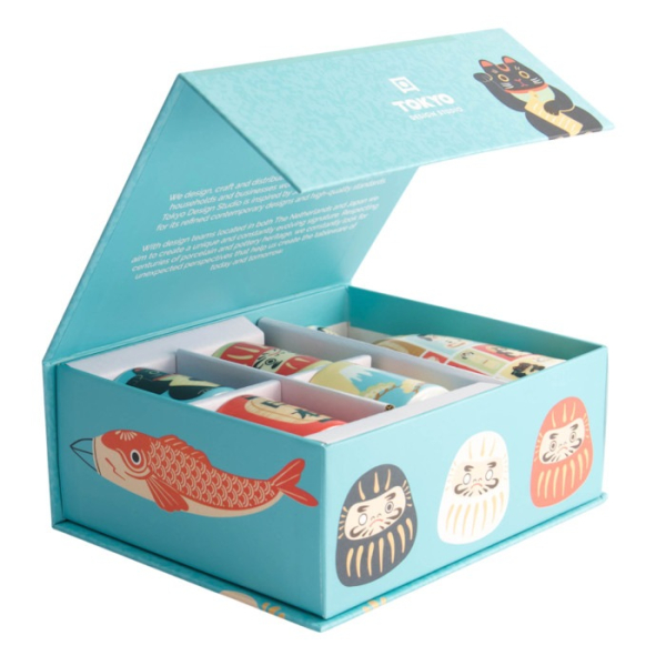 Tokyo Design Studio Sake-Set Kawaii Japan Weiß/Blau (1 Flasche, 4 Becher), Porzellan, 120/50 ml