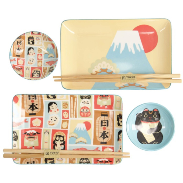 Sushi-Set Kawaii Japan Blau/Weiß, 6-tlg., Porzellan, Art.-Nr. 21683