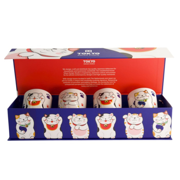 Becher-Set Kawaii Lucky Cat Weiß, 4-tlg., Porzellan, Ø 7 × 8 cm, 170 ml, Art.-Nr. 21774