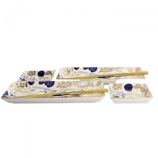 4 w/Chopsticks Flora Japonica Gold Sushi Plate Giftset Set at g-HoReCa (picture 3 of 5)