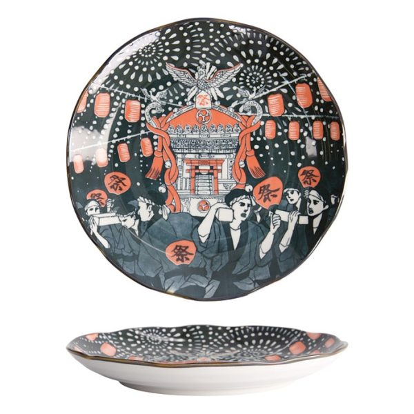Tokyo Design Studio Plate Asakusa Matsuri White/Red/Black, Porcelain, Ø 25 × 3 cm
