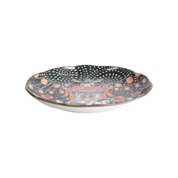 Plate Asakusa Matsuri White/Red/Black, Porcelain, Ø 25 × 3 cm, Item No. 21786
