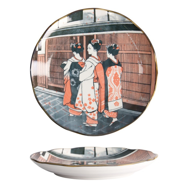 Tokyo Design Studio Plate Asakusa Geisha White/Red/Black, Porcelain, Ø 25 × 3 cm