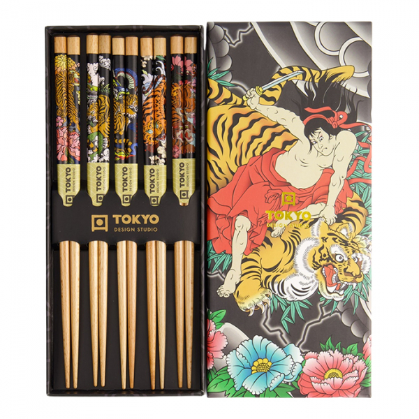 TDS, Chopstick Set, Yakuza Tiger, 5 pair, Item No. 21870