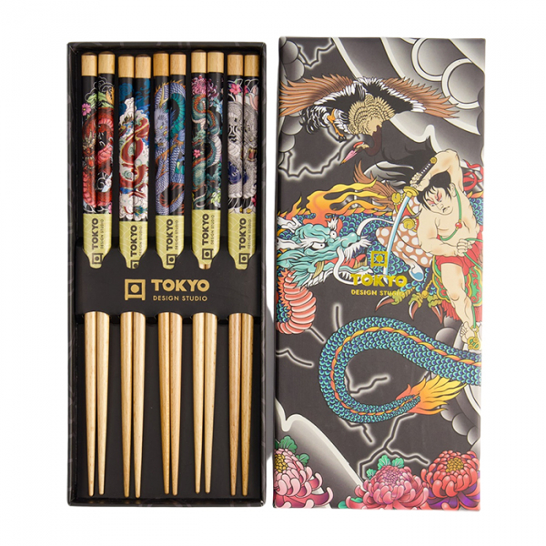 TDS, Chopstick Set, Yakuza Blue Dragon, 5 pair, Item No. 21872