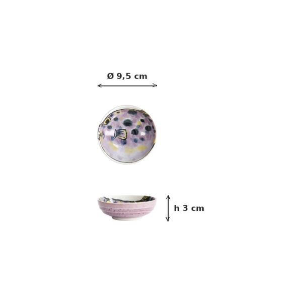 Sauce Bowl Seafood Blowfish Fugu Purple, Porcelain, Ø 9.5 × 3 cm, 150 ml, Item No. 21940