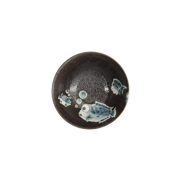 Rice Bowl Kawaii Blowfish Brown (Blue/Black), Porcelain, Ø 15 × 7 cm, 500 ml, Item No. 21985