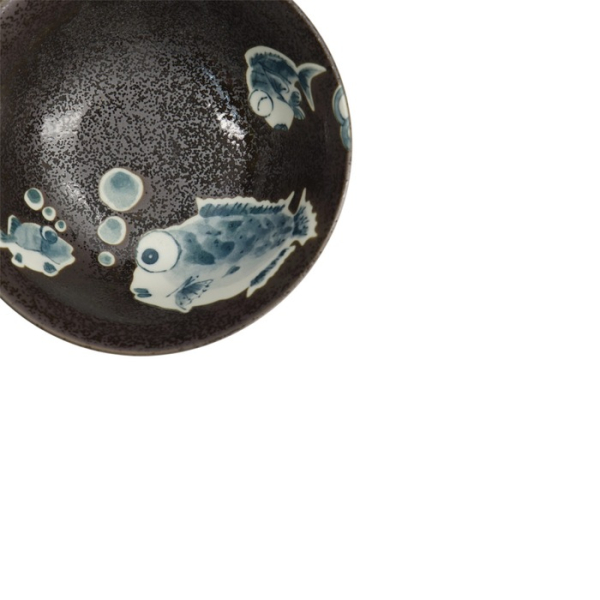 Rice Bowl Kawaii Blowfish Brown (Blue/Black), Porcelain, Ø 15 × 7 cm, 500 ml, Item No. 21985
