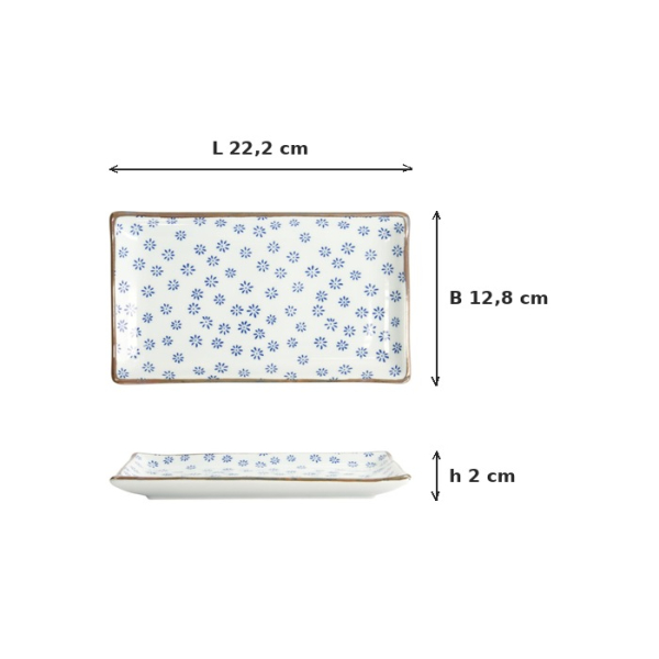 Sushi Plate Japan Flower Mizu White/Blue, Porcelain, 21 × 13.5 cm, Item No. 22004