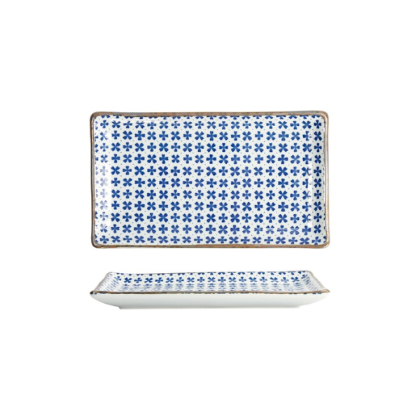 Tokyo Design Studio Sushi Plate Japan Flower Sakura White/Blue, Porcelain, 21 × 13.5 cm