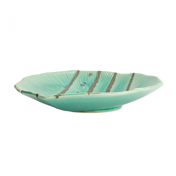 TDS, Round Leaf Plate, Yamasaku, Turquoise, 25.5 x 23 x 4 cm - Item No. 22101