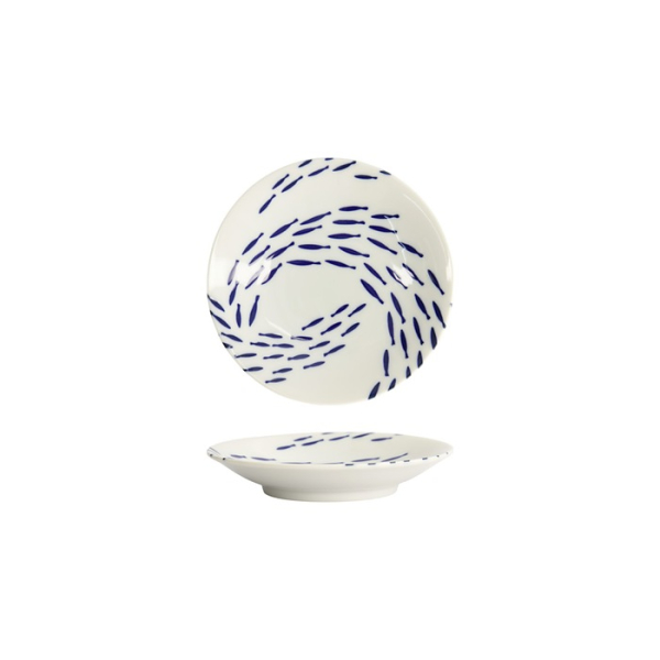Tokyo Design Studio Teller Kawaii Fisch Blau/Weiß, Porzellan, Ø 13,7 × 2,4 cm