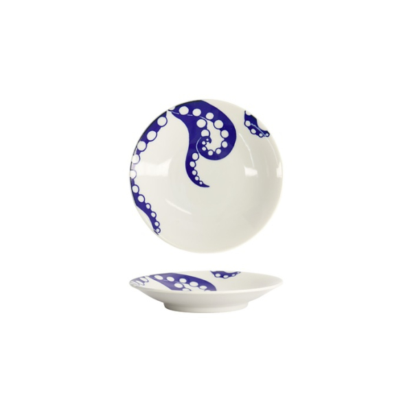 Tokyo Design Studio Teller Kawaii Oktopus Blau/Weiß, Porzellan, Ø 13,7 × 2,4 cm