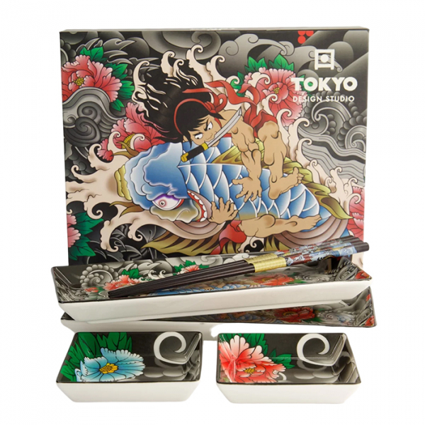 TDS, Sushi Set, Giftset, Kawaii Yakuza Carp, 4 pcs with chopsticks, Item No. 22154