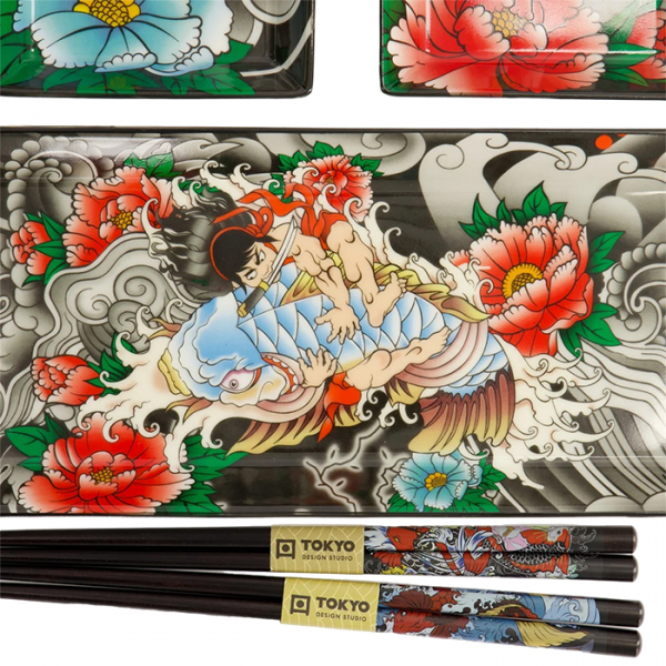 TDS, Sushi Set, Giftset, Kawaii Yakuza Carp, 4 pcs with chopsticks, Item No. 22154