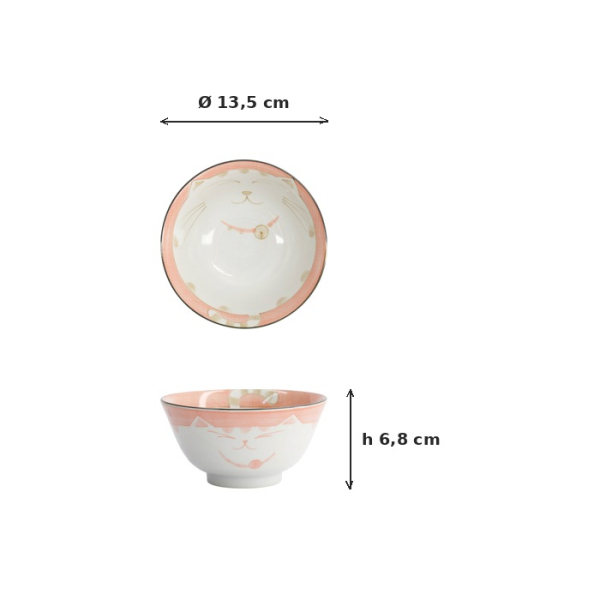 Tayo Bowl Kawaii Cat Neko Pink, Porcelain, Ø 13.5 × 6.8 cm, 300 ml, Item No. 2222