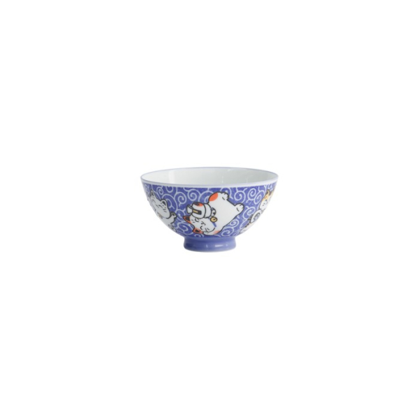 Reisschale Kawaii Karakusa Lucky Cat Blau, Porzellan, Ø 11,5 × 6 cm, 300 ml, Art.-Nr. 22250