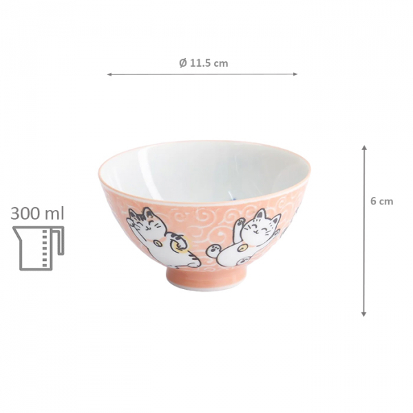 TDS, Rice Bowl, Kawaii Karakusa Lucky Cat, Orange, Ø 11.5 x 6 cm 300 ml - Item No. 22251