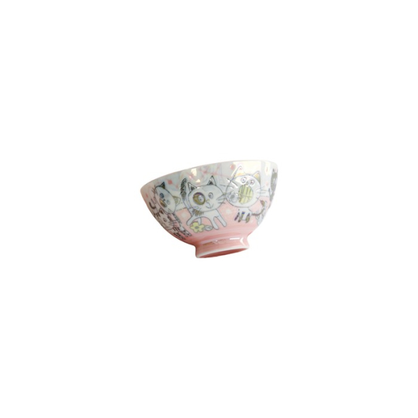 Rice Bowl Kawaii Funny Cat Pink, Porcelain, Ø 11.5 × 6 cm, 300 ml, Item No. 22256