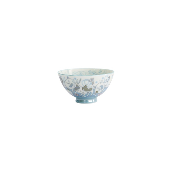 Rice Bowl Kawaii Funny Cat Blue, Porcelain, Ø 11.5 × 6 cm, 300 ml, Item No. 22257