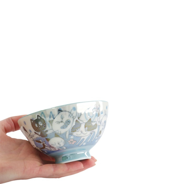 Rice Bowl Kawaii Funny Cat Blue, Porcelain, Ø 11.5 × 6 cm, 300 ml, Item No. 22257
