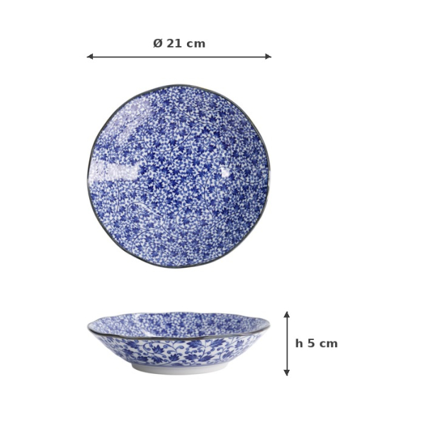 Pastateller Hana Blue Karakusa Blau/Weiß, Porzellan, Ø 21 × 5 cm, Art.-Nr. 22260