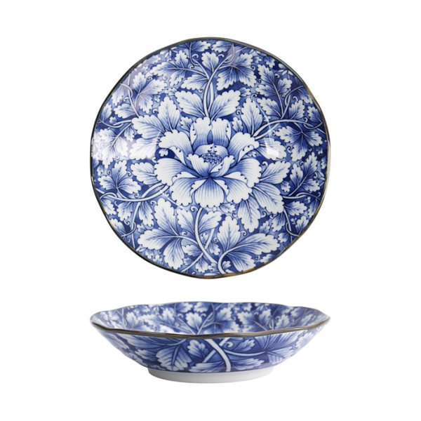 Tokyo Design Studio Pastateller Hana Blue Dami Botan Blau/Weiß, Porzellan, Ø 21 × 5 cm