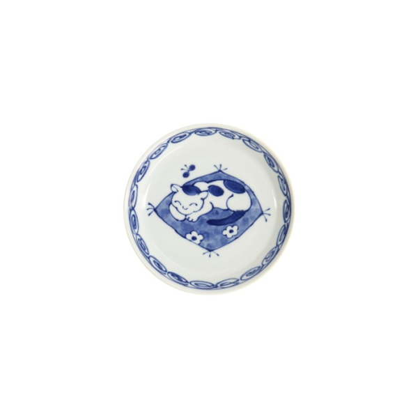 Plate Neko Maruke Cat Blue/White, Porcelain, Ø 14.3 × 2.1 cm, Item No. 22296