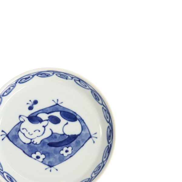 Plate Neko Maruke Cat Blue/White, Porcelain, Ø 14.3 × 2.1 cm, Item No. 22296