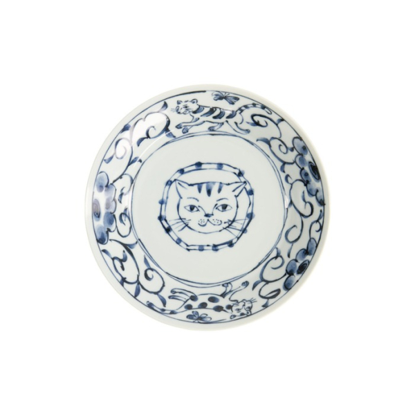 Shallow Bowl Neko Maruke Cat White/Grey, Porcelain, Ø 20.7 × 3.8 cm, Item No. 22297