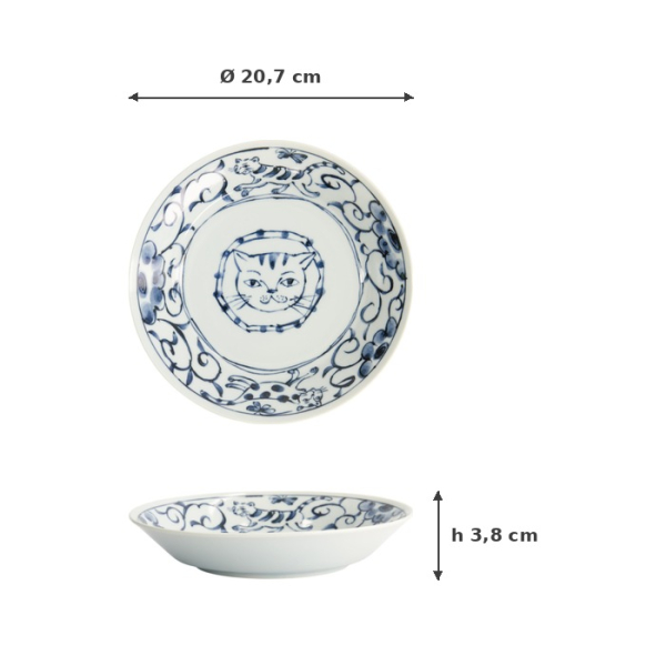 Shallow Bowl Neko Maruke Cat White/Grey, Porcelain, Ø 20.7 × 3.8 cm, Item No. 22297