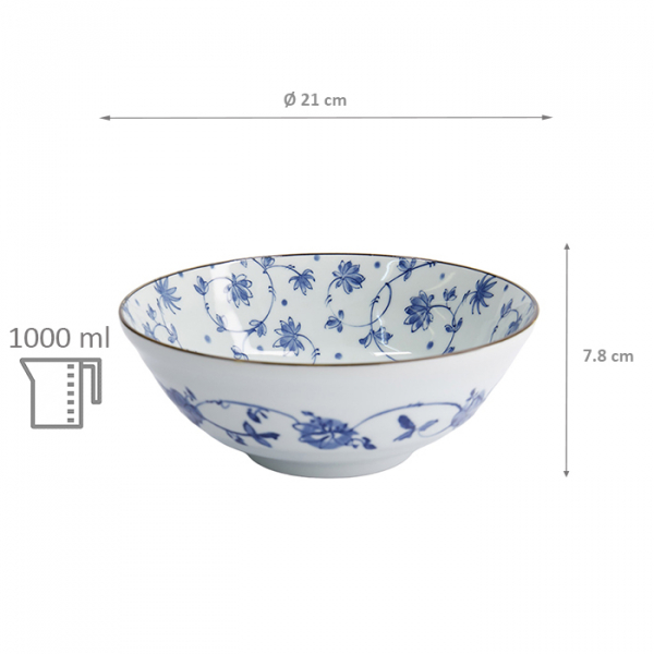 TDS, Ramen Bowl, Natsu Karakusa, Blue/White, Ø 21 x 7.8 cm 1000ml - Item No. 22310