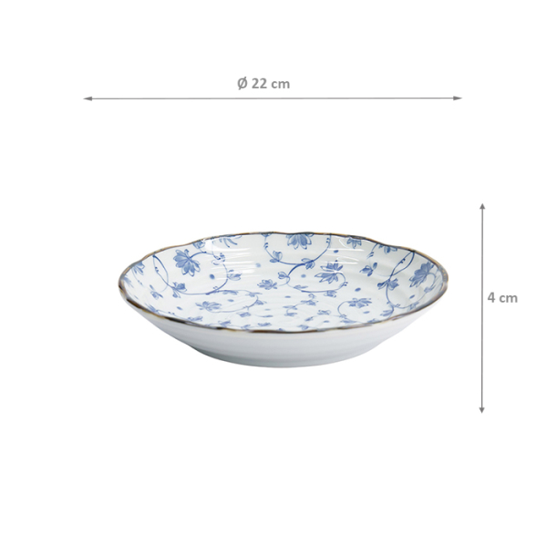 TDS, Plate, Natsu Karakusa, Blue/White, Ø22x4cm, Item No. 22312