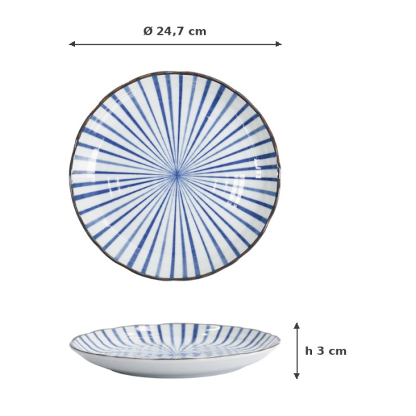 Plate Natsu Tokusa Blue/White, Porcelain, Ø 24.7 × 3 cm, Item No. 22332