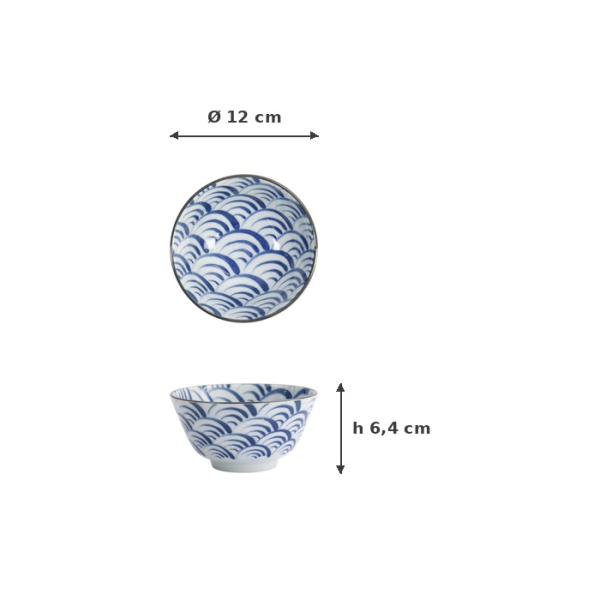 Reisschale Natsu Nami Blau/Weiß, Porzellan, Ø 12 × 6,4 cm, 350 ml, Art.-Nr. 22335