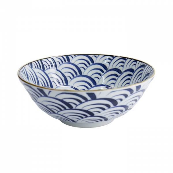 TDS, Ramen Bowl, Natsu Nami, Blue/White, Ø 21 x 7.8 cm 1000ml - Item No. 22337