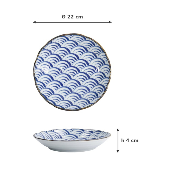 Plate Natsu Nami Blue/White, Porcelain, Ø 22 × 4 cm, Item No. 22339