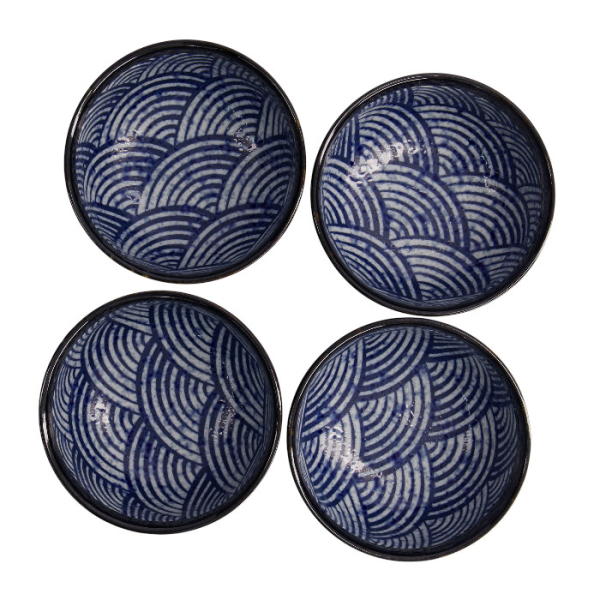 TDS, 4 Bowls Set, Aisai Seigaiha, Ø 12.7 x 7 cm, Item No. 22513