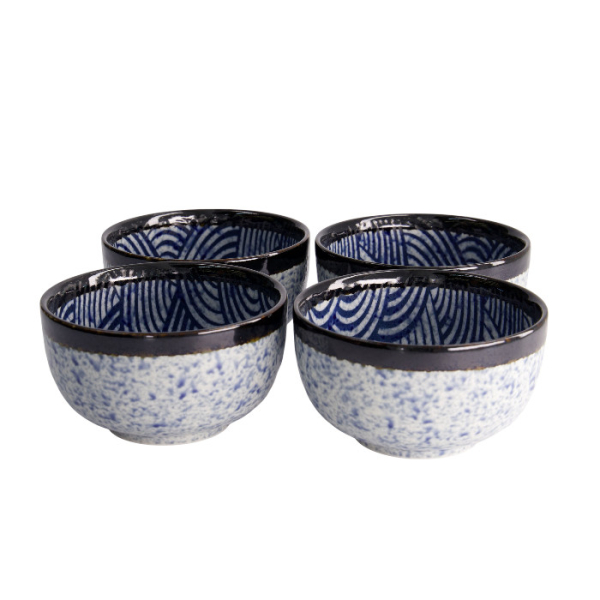 TDS, 4 Bowls Set, Aisai Seigaiha, Ø 12.7 x 7 cm, Item No. 22513