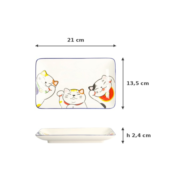 Sushi-Platte Kawaii Lucky Cat Weiß/Rot, Porzellan, 21 × 13,5 cm, Art.-Nr. 22660