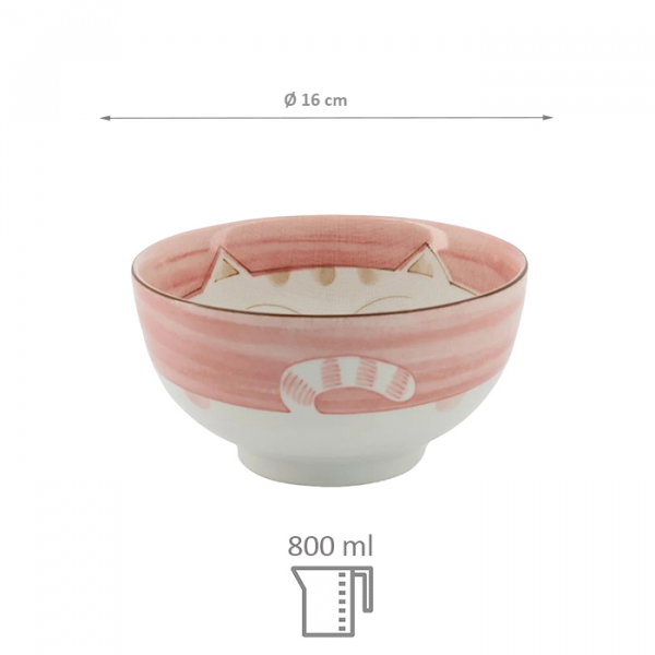 TDS, Rice Bowl, Kawaii Cat Neko, Pink, Ø 16 cm 800 ml - Item No. 2470