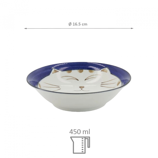 TDS, Rice Bowl, Kawaii Cat Neko, Blue, Ø 16.5 cm 450 ml - Item No. 2471