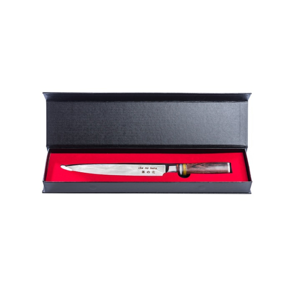 Cha No Hana, Sashimi Knife (Fillet Knife) with 3 Acrylic Rings in Magnetic Box, VG-10 Damascus Steel, 32 cm
